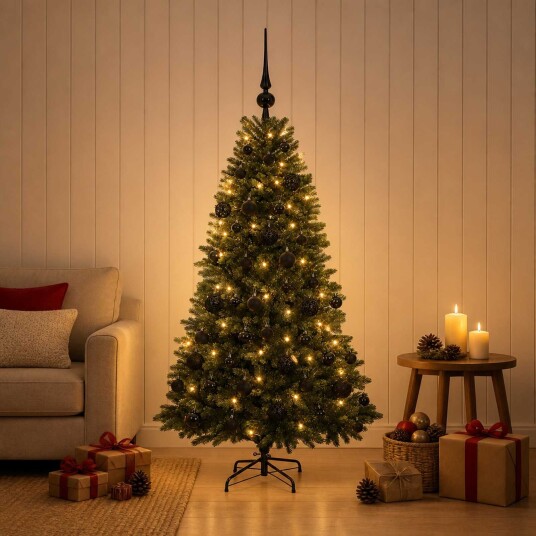vidaXL Kunstig juletre med kuler 150 cm 150 LED-lys Varmhvit