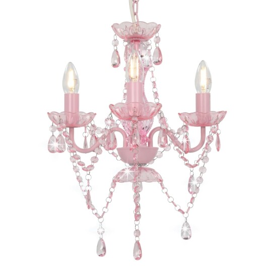 vidaXL Lysekrone med perler rosa rund 3 x E14 vidaXL Lysekrone med perler rosa rund 3 x E14