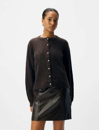 Object Objflora Re Ls Knit Button Cardigan Noos - Brown - XS Object Objflora Re Ls Knit Button Cardigan Noos - Brown - XS