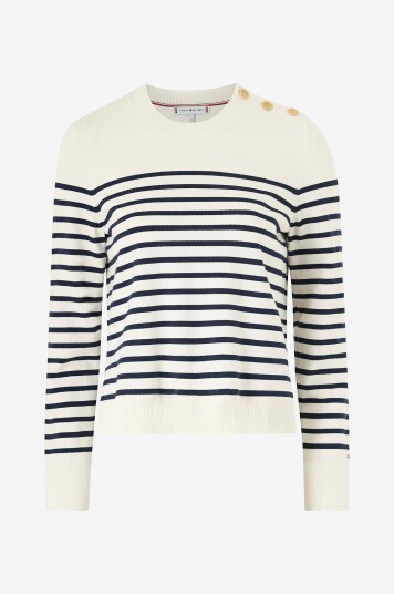 Tommy Hilfiger   Pullover CO Jersey Mid GG LS Gold Btn Swt   Hvit