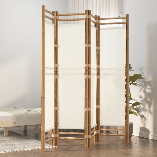 vidaXL Sammenleggbar romdeler 4 paneler 160 cm bambus og lerret