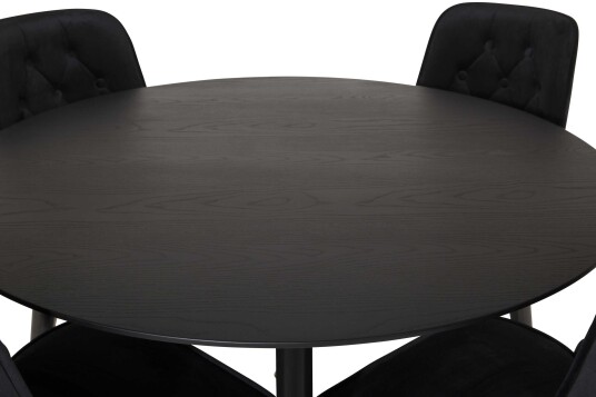 Venture Design Dipp & Velvet spisegruppe Svart/svart 4 st stoler & bord 115 cm