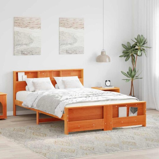 Sengestamme med hodegjerde Voksbrun 150 x 200 cm Heltre furu
