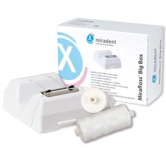 Miradent Floss Dispenser Inkl. 2 x 200 mtr. Mirafloss vokset tanntråd