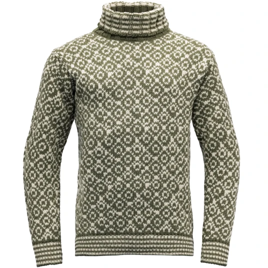 Devold Unisex Svalbard Sweater High Neck XS , Olive/Offwhite
