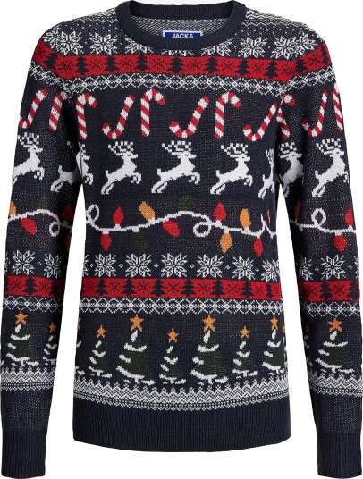 Jack & Jones   Genser Jjxmas Santa Knit Crew Neck Jnr   Blå