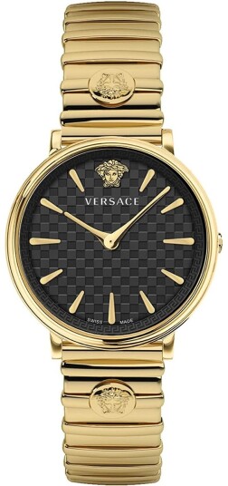 Versace Dameklokke VE8104722 V Circle Sort/Gulltonet stål Ø38 mm