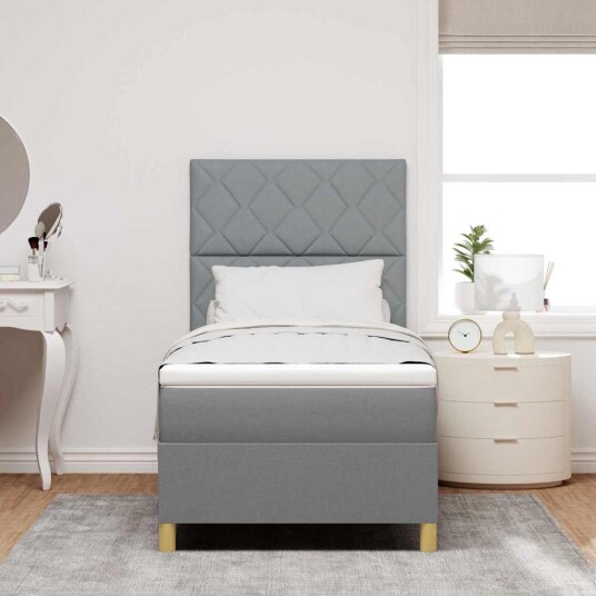Box Spring Seng med Madrass Lysegrå 100x200 cm Stoff
