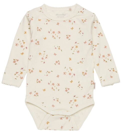 Minymo Body I/e Bambus Tilslørt Rose Flower 56 Langermet Body Beige Hvit