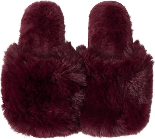 Lindex Slippers In Faux Fur   DARK DUSTY RED   38/39