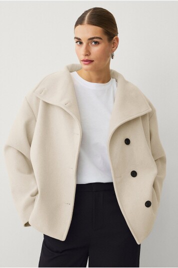 Ellos Collection   Kort frakk med høy krage   Beige