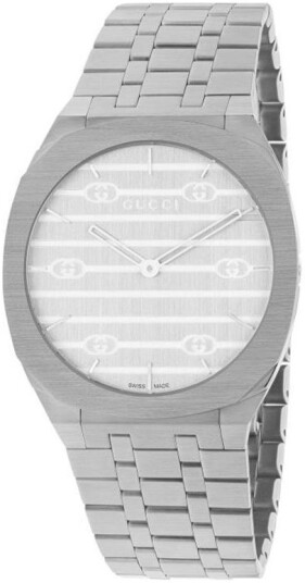 Gucci 25H Dameklokke YA163402 Hvit/Stål Ø34 mm