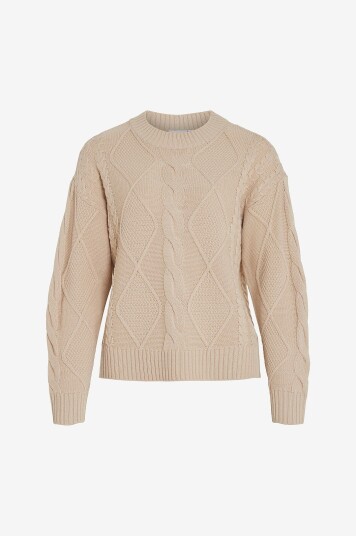Vila Genser viLou O neck L/S Cable Knit Top Grå