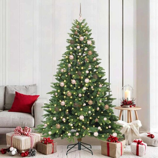 Kunstig juletre med 300 LED med stativ grønn 210 cm PE og PVC Kunstig juletre med 300 LED med stativ grønn 210 cm PE og PVC