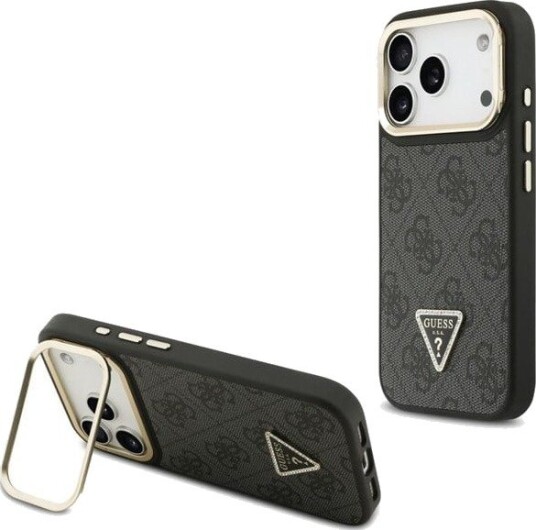 GUESS 4G PU Triangle Logo & Stand Camera Magsafe Case for iPhone 17 Pro - Black