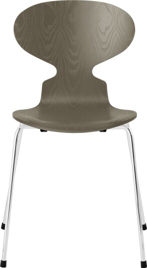 Fritz Hansen - 3101 Myran 4 Ben Färgad Ask Olive Green Underrede Förkromat Stål Spisestoler Arne Jacobsen Grønn Metall/tre