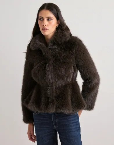 Nelly Brun Peplum Faux Fur Jacket