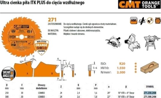 Cmt Cmt Saw Itk D=250 F=30 Z=24N H=2,4/1,6 Cmt271.250.24M