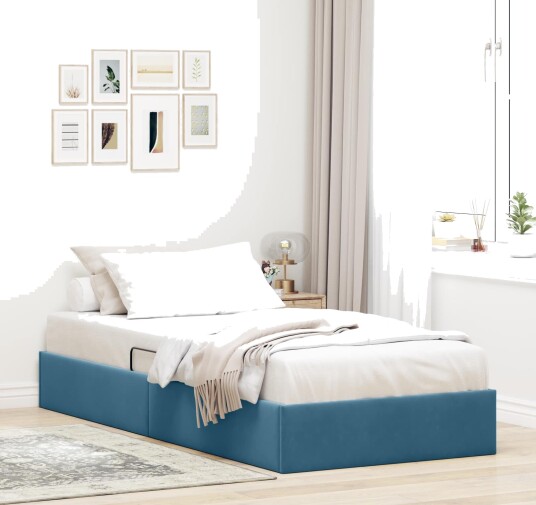  Ottoman sengeramme med lagring Mørkeblå 100 x 200 cm Fløyel