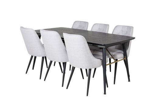 Venture Home Gold Spisegruppe Forlengningsbar 180 220 cm Rektangulær med 6 Velvet Stoler Sort/Guld
