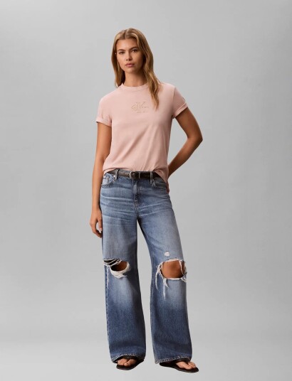 Calvin Klein Jeans Ss Classic Foil Monologo Tee Pink M