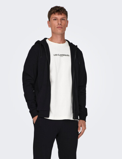 ONLY & SONS Onsceres Zip Thr. Hoodie Sweat Noos - Black - XL
