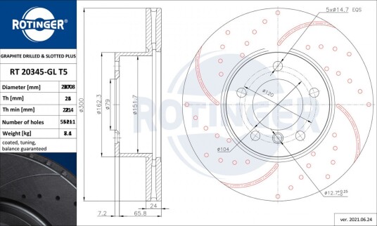 Bremseskive ROTINGER RT 20345-GL T5