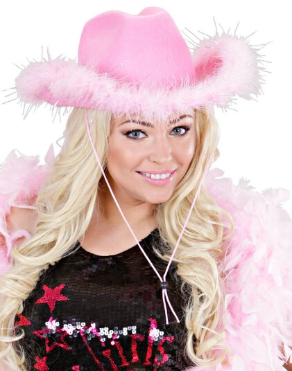 Rosa Cowboyhatt med Plysjkant Rosa Cowboyhatt med Plysjkant