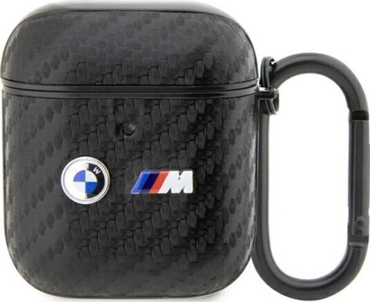 Dėklas BMW Bma2wmpuca2 Airpods 1/2 Cover Juodas/Juodas Carbon Double Metal Logo