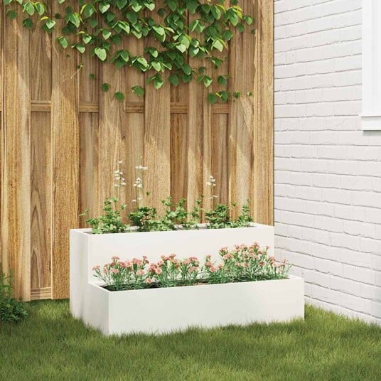 Hageplanter 2 Nivå 100x60x45 cm Hvit Stål Hageplanter 2 Nivå 100x60x45 cm Hvit Stål