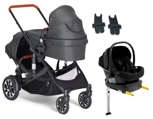 Beemoo Maxi 4 Twin Søskenvogn Inkl. Beemoo Route i-Size Babybilstol & Base Black/Black Stone