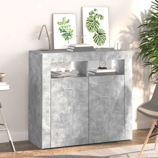 vidaXL Skjenk med LED-lys betonggrå 80x35x75 cm
