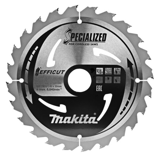 Makita Efficut 190 mm Sirkelsagblad for Tre og Metall - 24 Tenner Makita Efficut 190 mm Sirkelsagblad for Tre og Metall - 24 Tenner