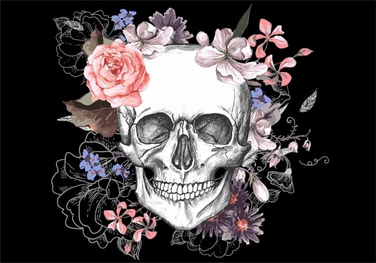 Fototapet Skull And Flowers 100x70 - Finnes i flere størrelser