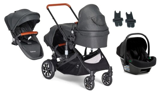 Beemoo Maxi 4 Twin Søskenvogn Inkl. Søskensete & Beemoo Route i-Size Babybilstol Black/Black Stone