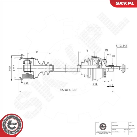 Esen Skv Drivaksel ESEN SKV 40SKV168