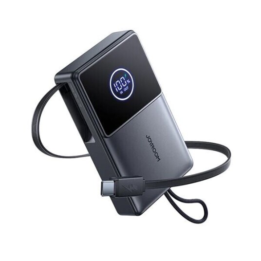 Joyroom 10000mAh Powerbank med Hurtiglading og Uttrekkbar USB-C Kabel Svart