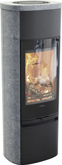 Contura 890TG Style svart vedovn med glassdørog klebersteinsomramming Contura 890TG Style svart vedovn med glassdørog klebersteinsomramming