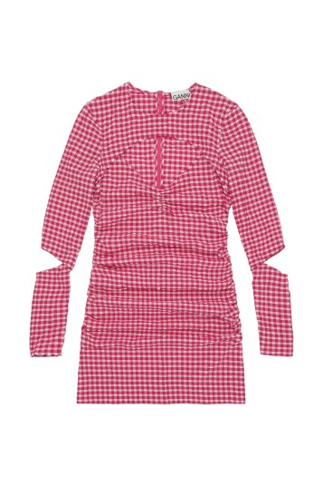 Ganni Stretch Seersucker Cutout Mini Dress Kjole Rød 34 Ganni Stretch Seersucker Cutout Mini Dress Kjole Rød 34