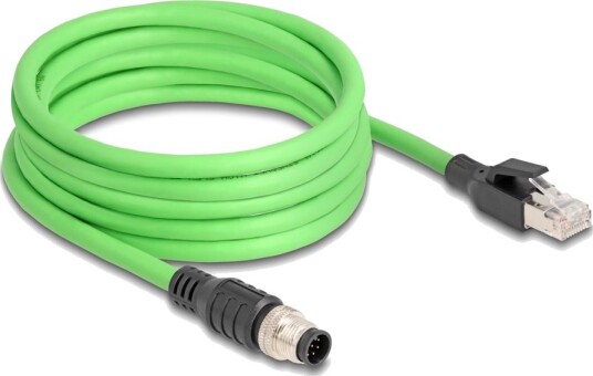 Delock Nettverkskabel 8 Pins M12 Hann Til Rj 45 Hann 5 M 6.8 Mm Sf/Utp Uten Hindringer A Kodet Grønn