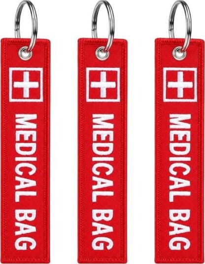 3 stk.. medisinsk varselmerke, medisinsk bagasjemerke, bagasjemerker for medisinsk utstyr | Dobbeltsidig, for bagasje, ryggsekk, veske (rød)