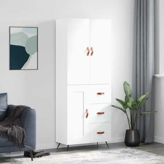 vidaXL Highboard hvit 69,5x34x180 cm konstruert tre 8720845412364