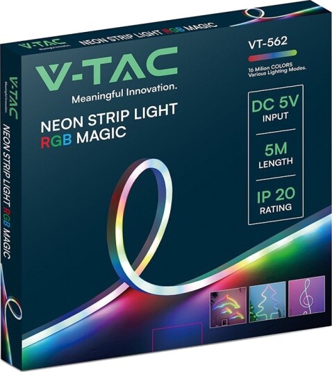 V Tac 5m RGBIC Neon Flex LED sett   5V USB Bluetooth app fjernkontroll   Kulør : RGB