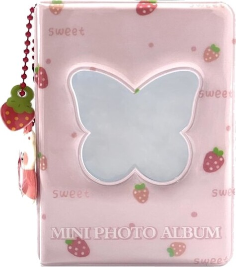 Heta Säljare Hot deal til lav pris! 3" Kpop fotokortholder 3" Mini fotoalbum Sommerfugl Kjærlighet Hjerte hul 40 lommer Navnekortbok Fotoalbum med anheng   Glad