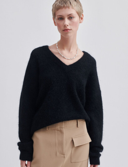 Second Female Brook Knit Oversize V-Neck - Black - S