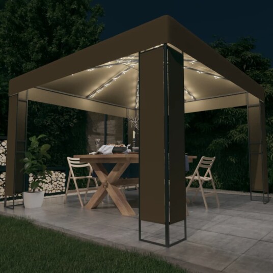 vidaXL Paviljong med dobbelt tak og LED-lysslynge 3x3x2,7m gråbrun vidaXL Paviljong med dobbelt tak og LED-lysslynge 3x3x2,7m gråbrun