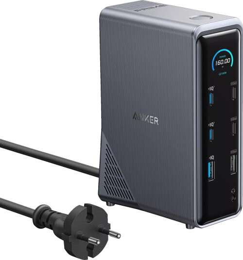 Anker 14-i-1 Dockingstasjon med Dual Display og 160W Lading - Grå Anker 14-i-1 Dockingstasjon med Dual Display og 160W Lading - Grå