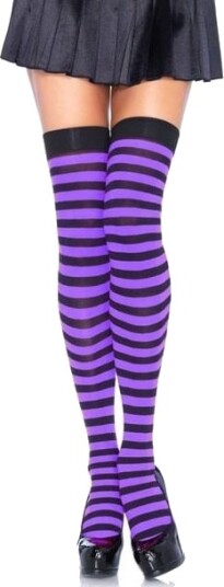 Leg Avenue Striped Nylon Thigh Highs Black/purple Strømpebukser