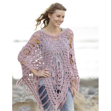 Drops Garnstudio Rhapsody in Rose by DROPS Design Poncho i bestemorruter Hekleoppskrift