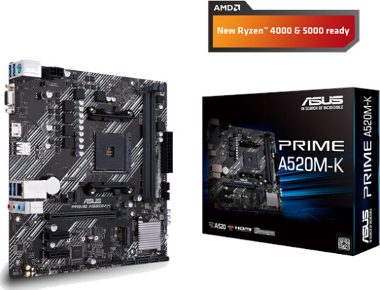 ASUS Prime A520M-K Micro-ATX Hovedkort med AMD AM4 og DDR4 Støtte ASUS Prime A520M-K Micro-ATX Hovedkort med AMD AM4 og DDR4 Støtte